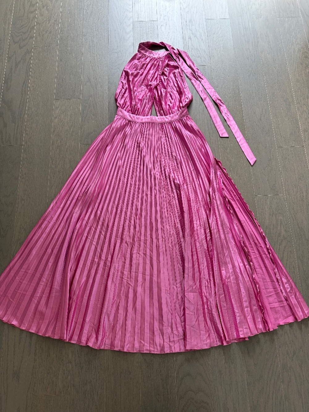 L'IDEE Renaissance Split Gown Halter Pleated Pink Satin Maxi Dress AU 10 / US 6 - Picture 2 of 11